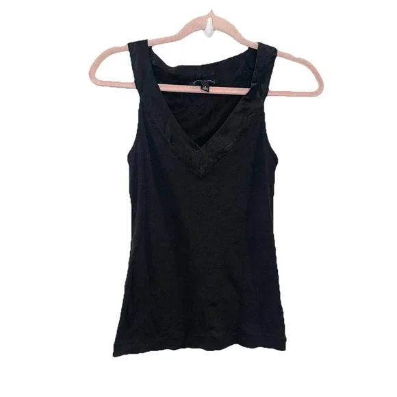 Vintage Y2K Banana Republic Silk Trim V-Neck Tank Top Grunge Whimsigoth Solid 8 - Picture 1 of 5
